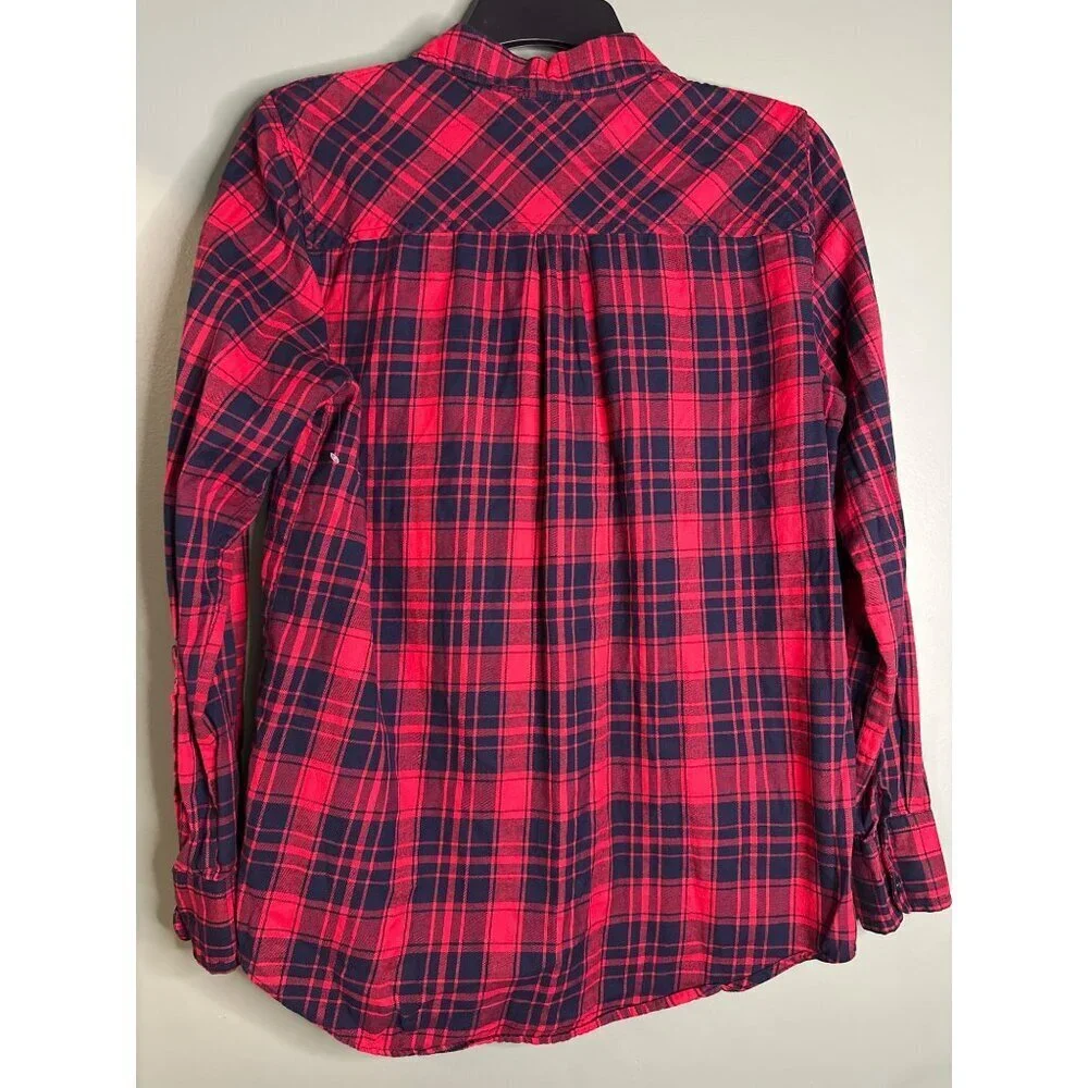 J.Crew Women’s S Red Navy Plaid 100% Cotton Button Down Soft Preppy Holiday